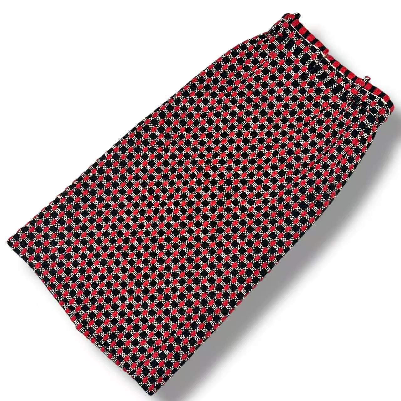 Chanel Knit Long Skirt Plaid Pattern Black Red 38 — view 3