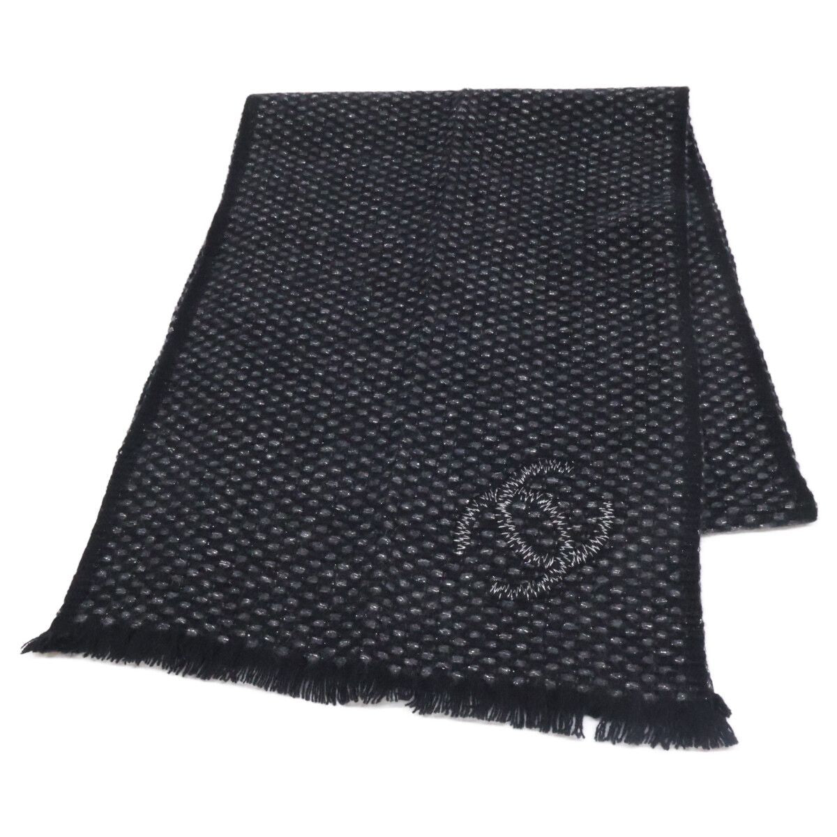 Chanel CC Logo Embroidery Lame Cashmere Scarf
