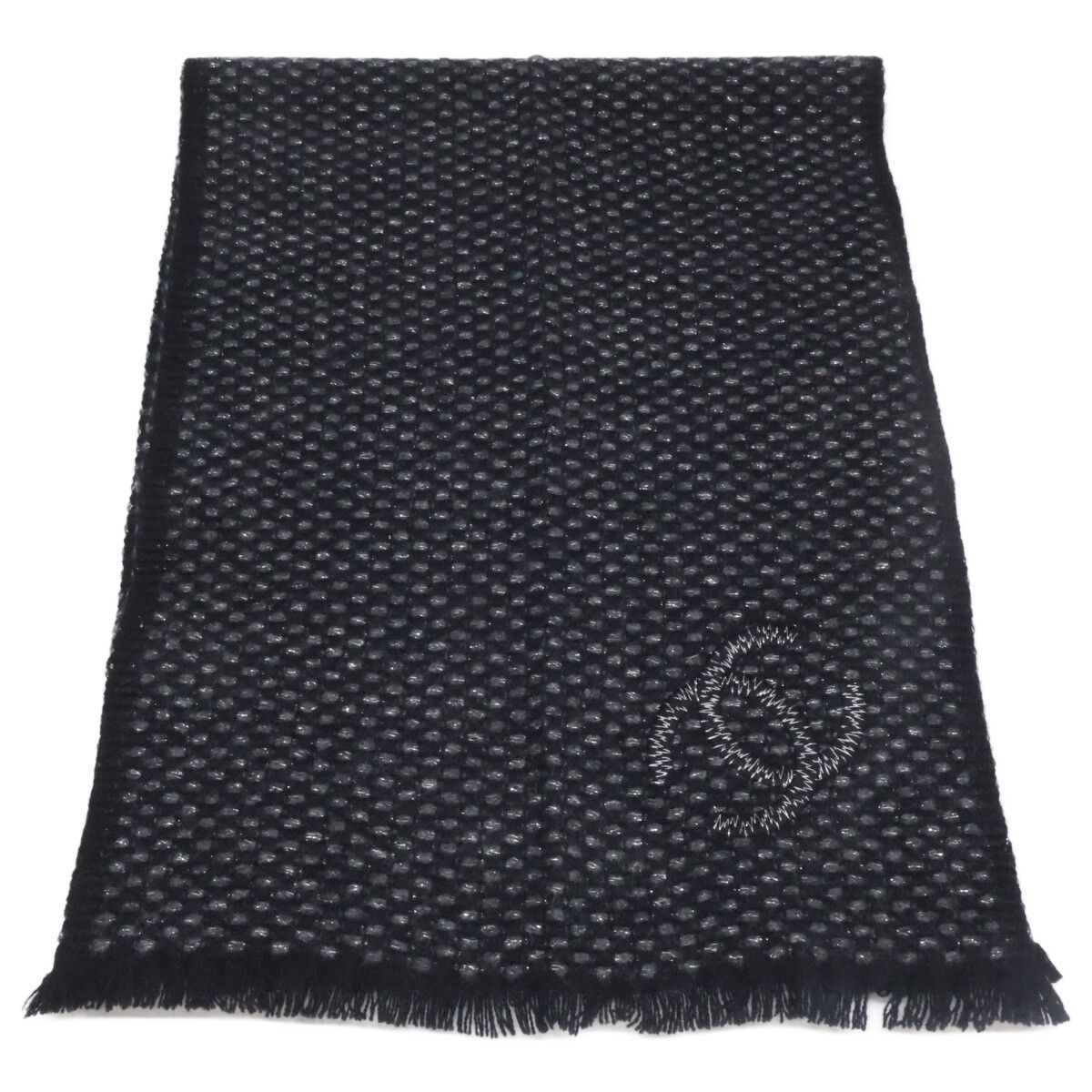 Chanel CC Logo Embroidery Lame Cashmere Scarf — view 2