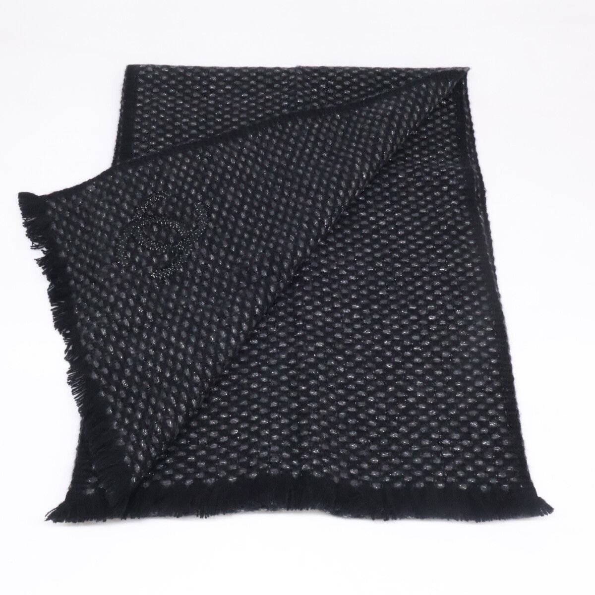 Chanel CC Logo Embroidery Lame Cashmere Scarf — view 4