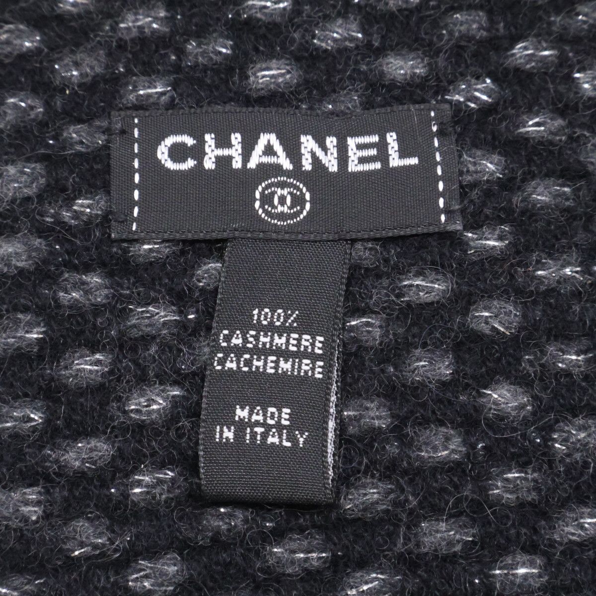 Chanel CC Logo Embroidery Lame Cashmere Scarf — view 6