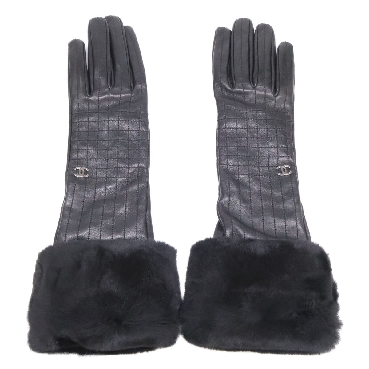 Chanel CC Logo Rabbit Fur Sheep Leather Gloves
