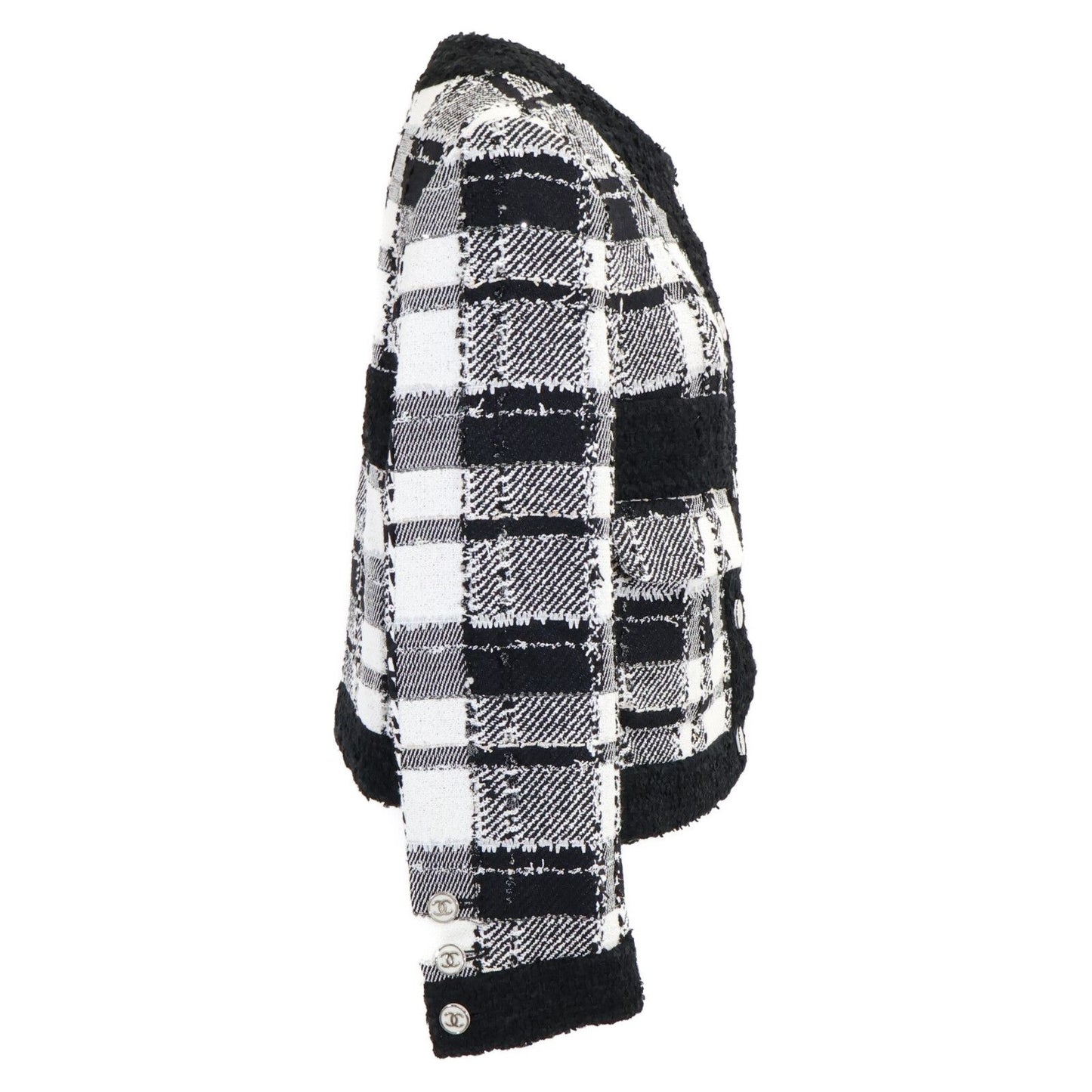 Chanel CC Logo Button Tweed Collarless Jacket 34 — view 2