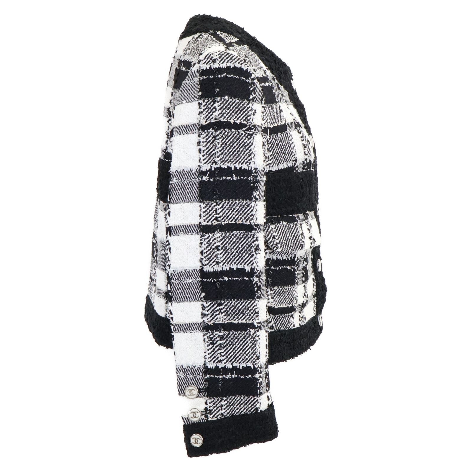 Chanel CC Logo Button Tweed Collarless Jacket 34 — view 2