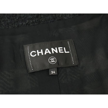 Chanel CC Logo Button Tweed Collarless Jacket 34 — view 5