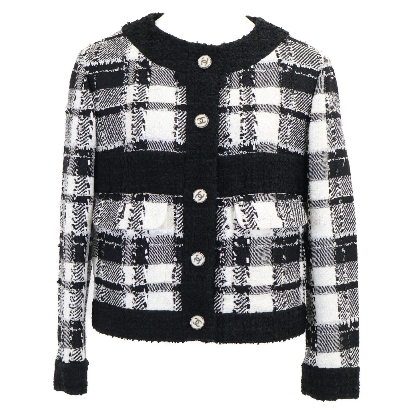 Chanel CC Logo Button Tweed Collarless Jacket 34