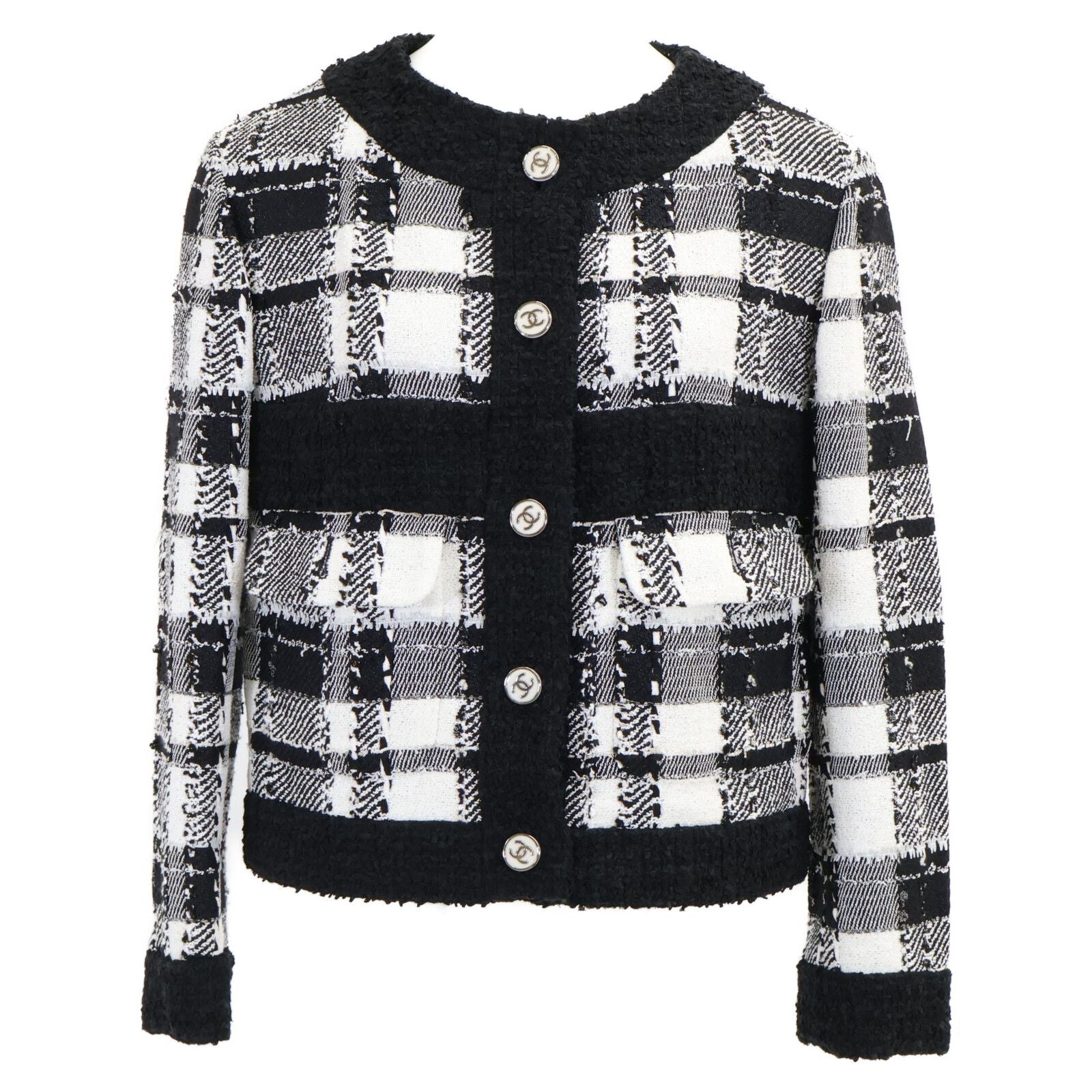 Chanel CC Logo Button Tweed Collarless Jacket 34