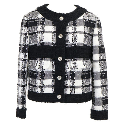 Chanel CC Logo Button Tweed Collarless Jacket 34
