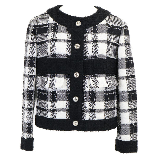 Chanel CC Logo Button Tweed Collarless Jacket 34