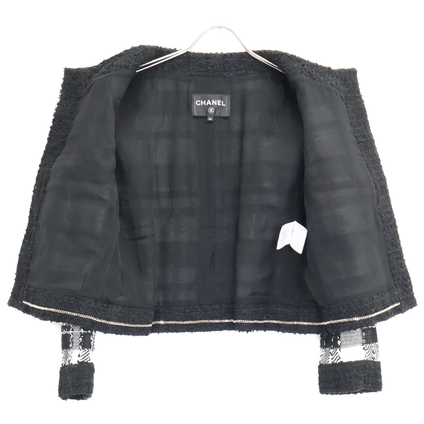 Chanel CC Logo Button Tweed Collarless Jacket 34 — view 4