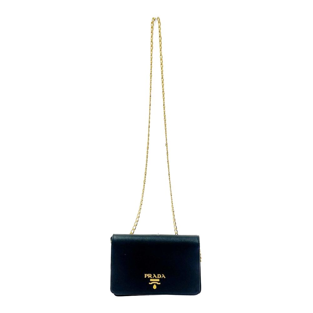 Prada Leather Saffiano Chain Wallet Black Shoulder