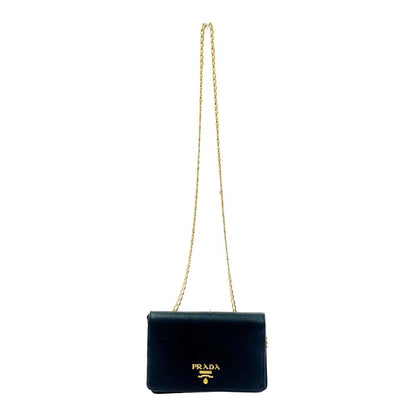 Prada Leather Saffiano Chain Wallet Black Shoulder