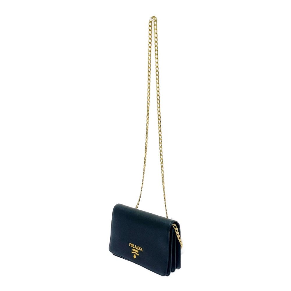 Prada Leather Saffiano Chain Wallet Black Shoulder — view 3