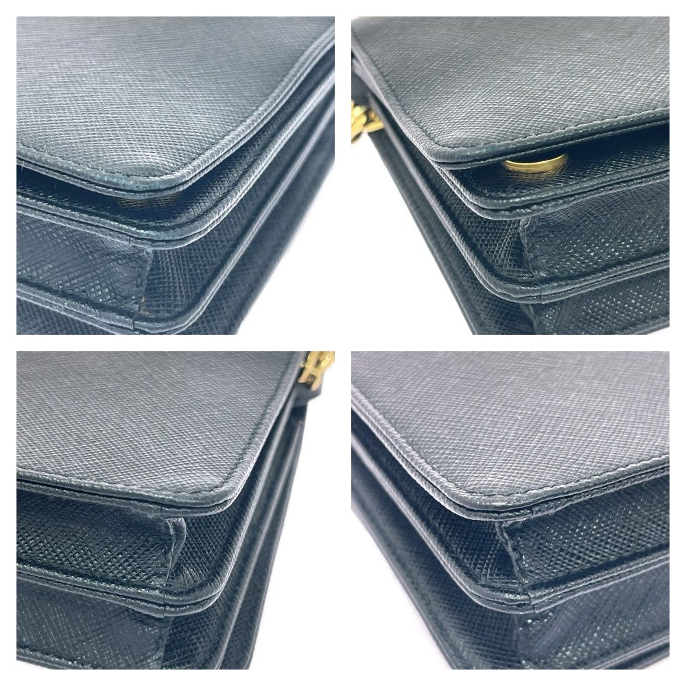 Prada Leather Saffiano Chain Wallet Black Shoulder — view 6