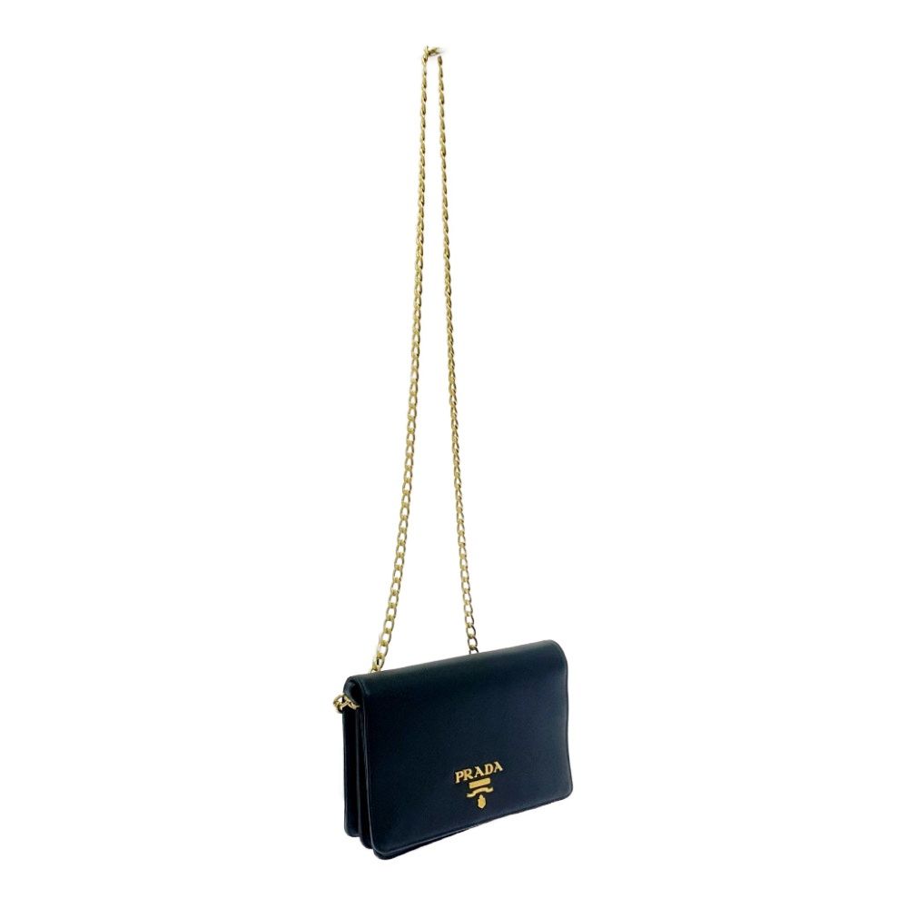 Prada Leather Saffiano Chain Wallet Black Shoulder — view 2