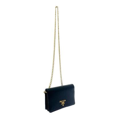 Prada Leather Saffiano Chain Wallet Black Shoulder — view 2