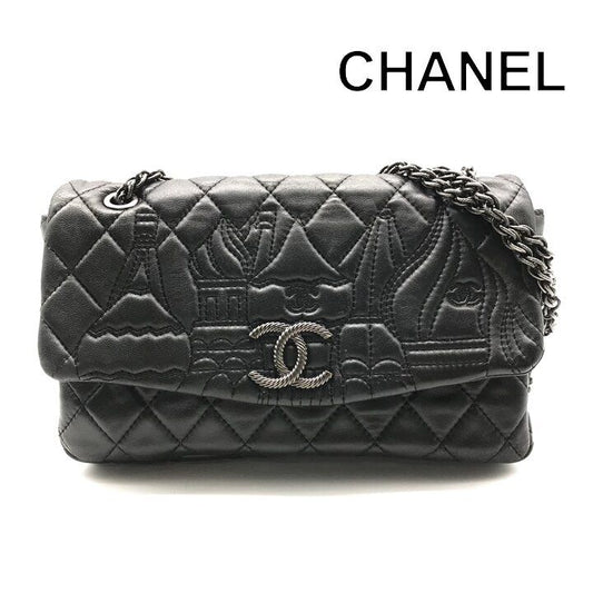 Chanel CC Logo Quilted Paris Moscow Chain Shoulder Bag Vintage Black