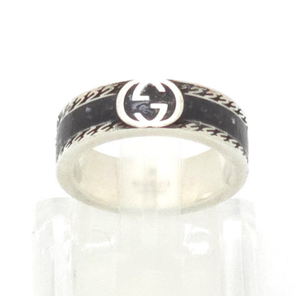 Gucci Interlocking G Enamel Ring Black Color Sterling Silver Aged Finish