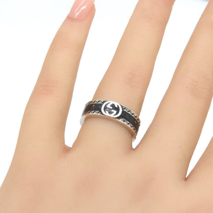 Gucci Interlocking G Enamel Ring Black Color Sterling Silver Aged Finish — view 2