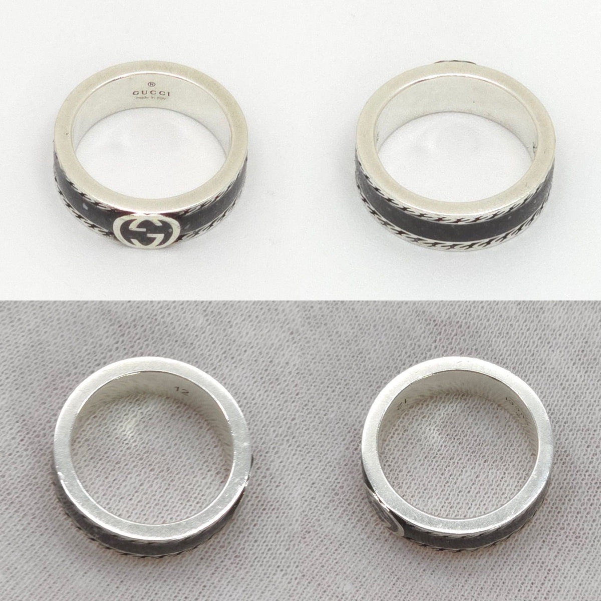 Gucci Interlocking G Enamel Ring Black Color Sterling Silver Aged Finish — view 6