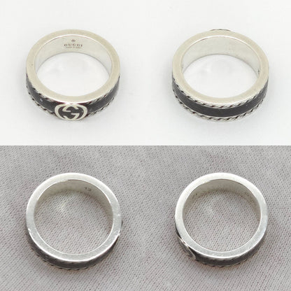 Gucci Interlocking G Enamel Ring Black Color Sterling Silver Aged Finish — view 6