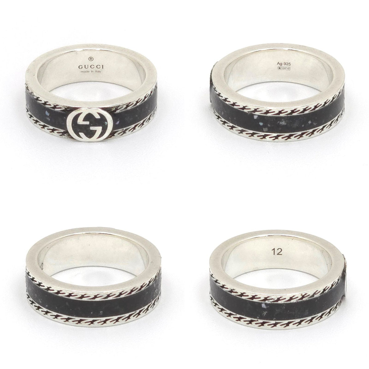 Gucci Interlocking G Enamel Ring Black Color Sterling Silver Aged Finish — view 4