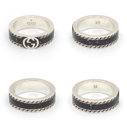 Gucci Interlocking G Enamel Ring Black Color Sterling Silver Aged Finish — view 4