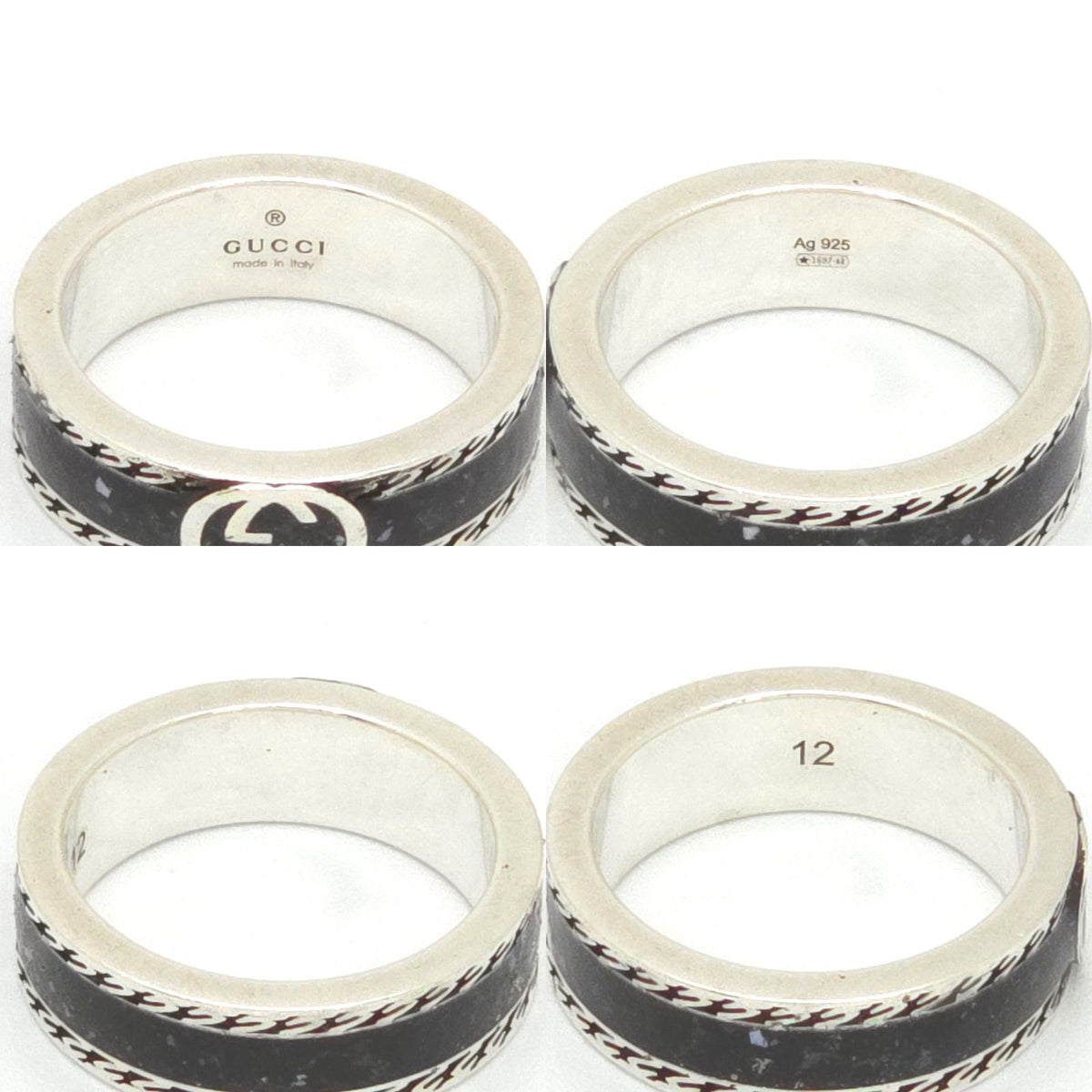 Gucci Interlocking G Enamel Ring Black Color Sterling Silver Aged Finish — view 5