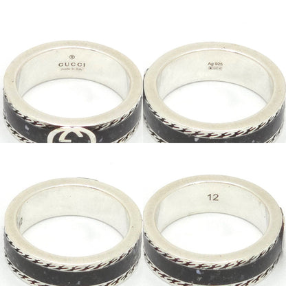 Gucci Interlocking G Enamel Ring Black Color Sterling Silver Aged Finish — view 5