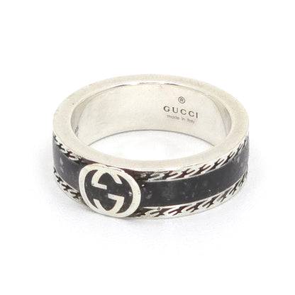 Gucci Interlocking G Enamel Ring Black Color Sterling Silver Aged Finish — view 3