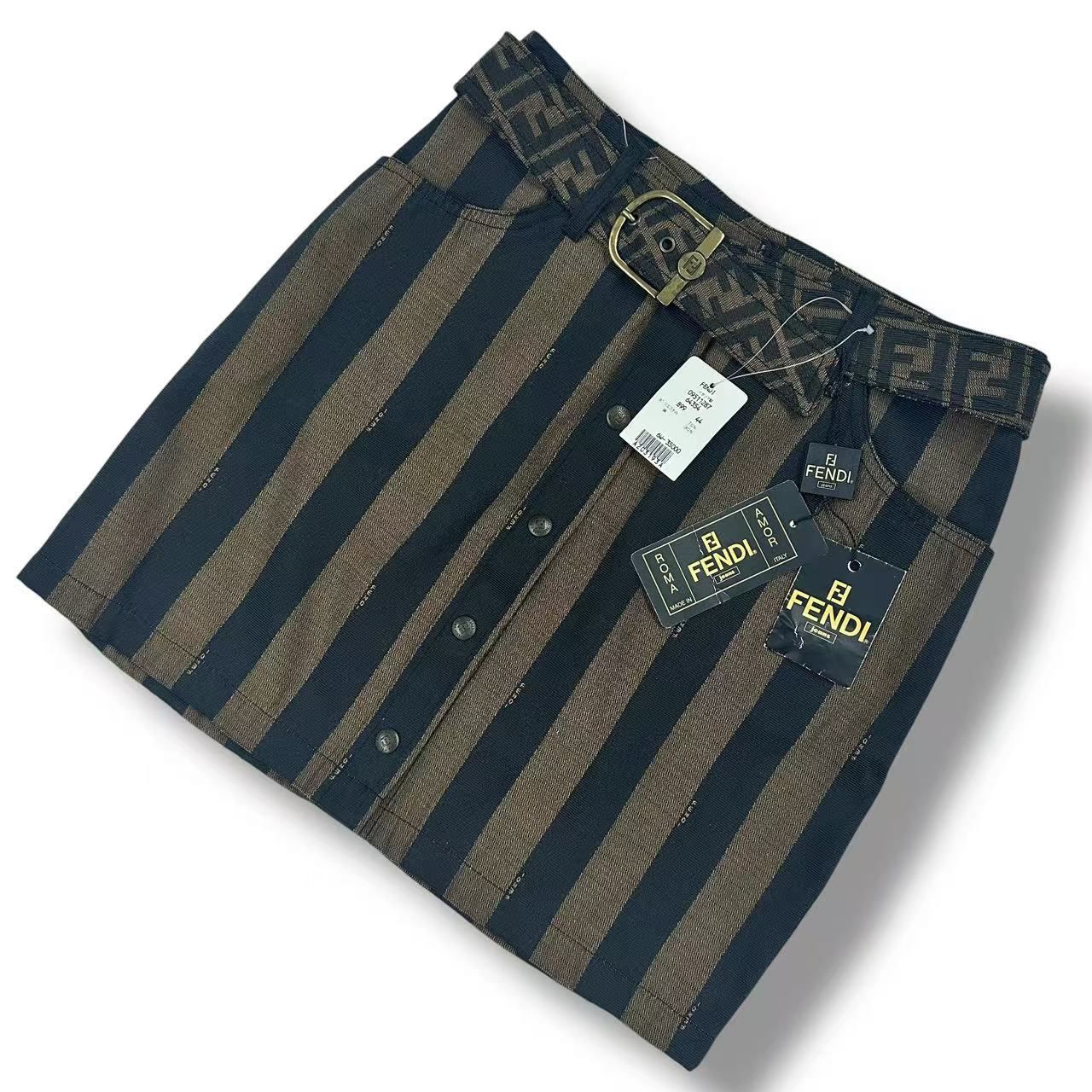 Fendi Zucca Pattern FF Logo with Belt Mini Skir Brown Black 44 Skirt — view 2