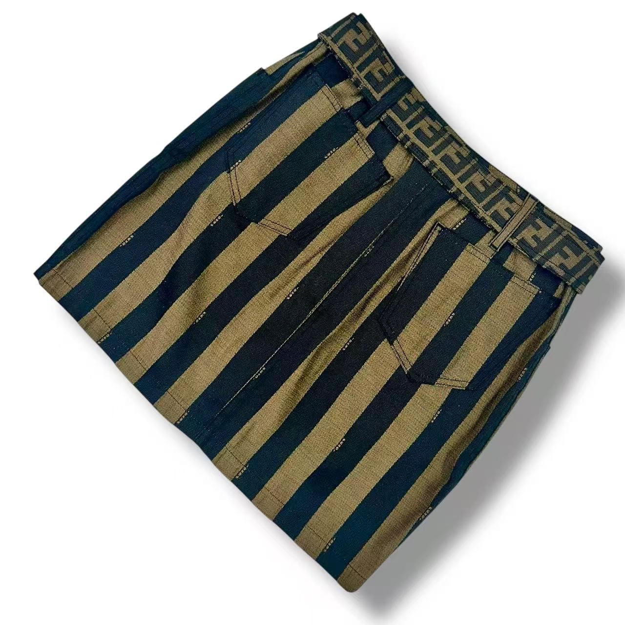 Fendi Zucca Pattern FF Logo with Belt Mini Skir Brown Black 44 Skirt — view 3