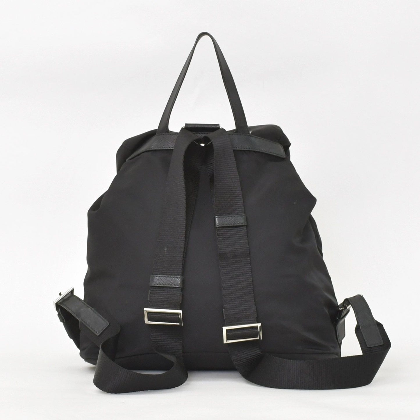 Prada Tessuto Nylon Robot Backpack Saffiano Leather Studs Metal Black — view 3