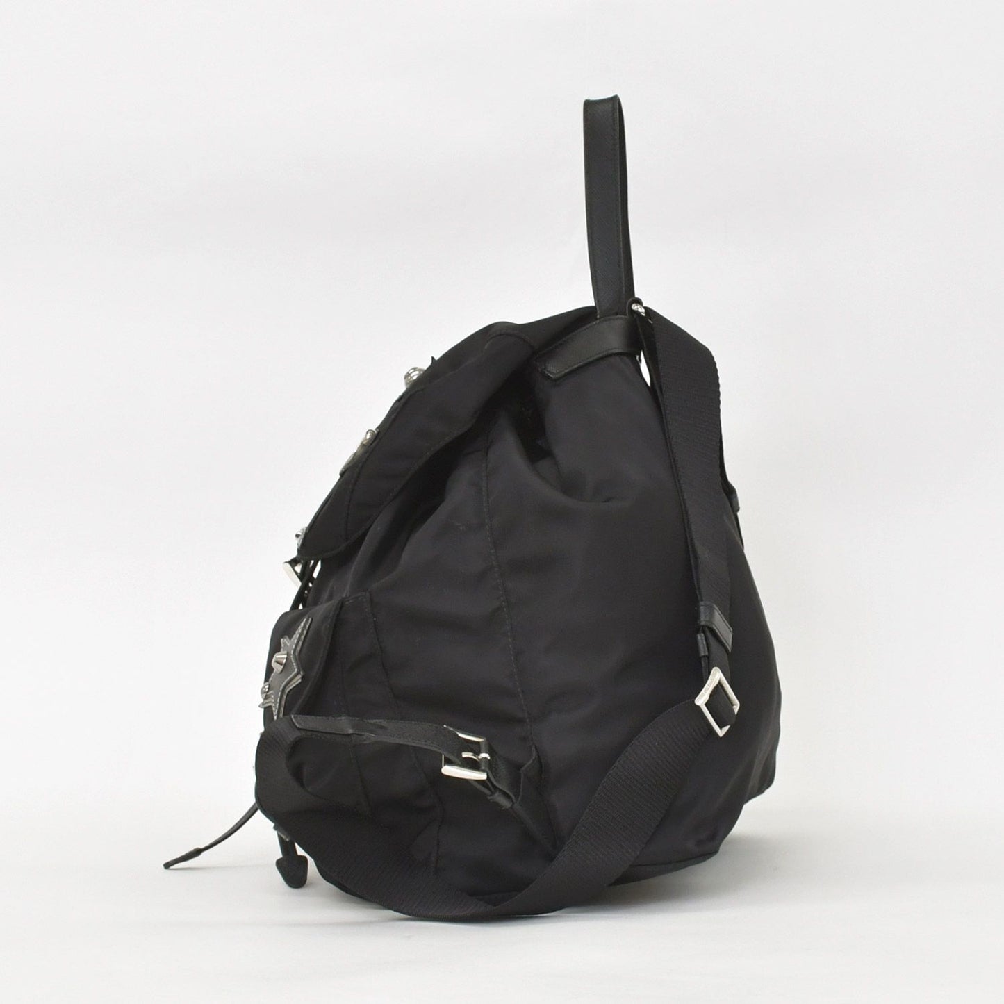 Prada Tessuto Nylon Robot Backpack Saffiano Leather Studs Metal Black — view 2