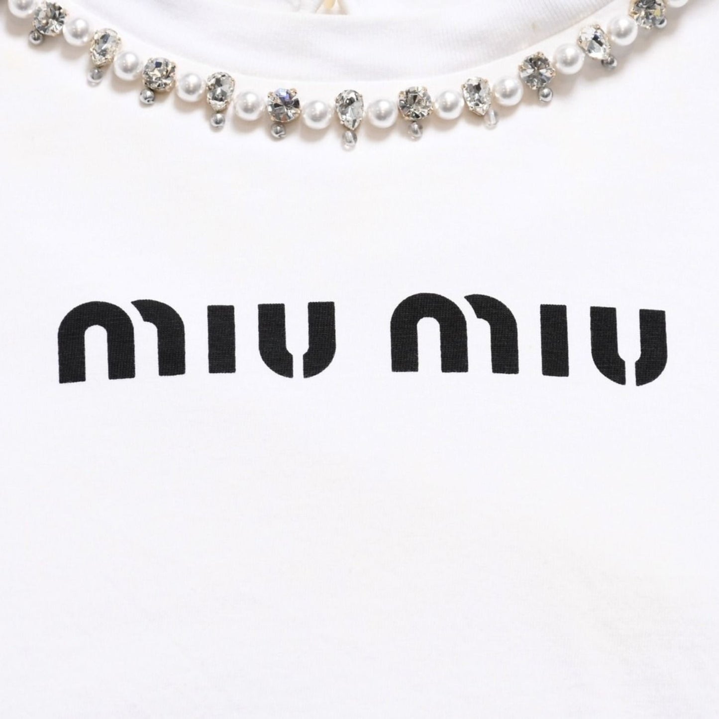 Miu Miu Crystal Cropped Long Sleeve T-Shirt Striped Rhinestone Light Blue XS — view 7
