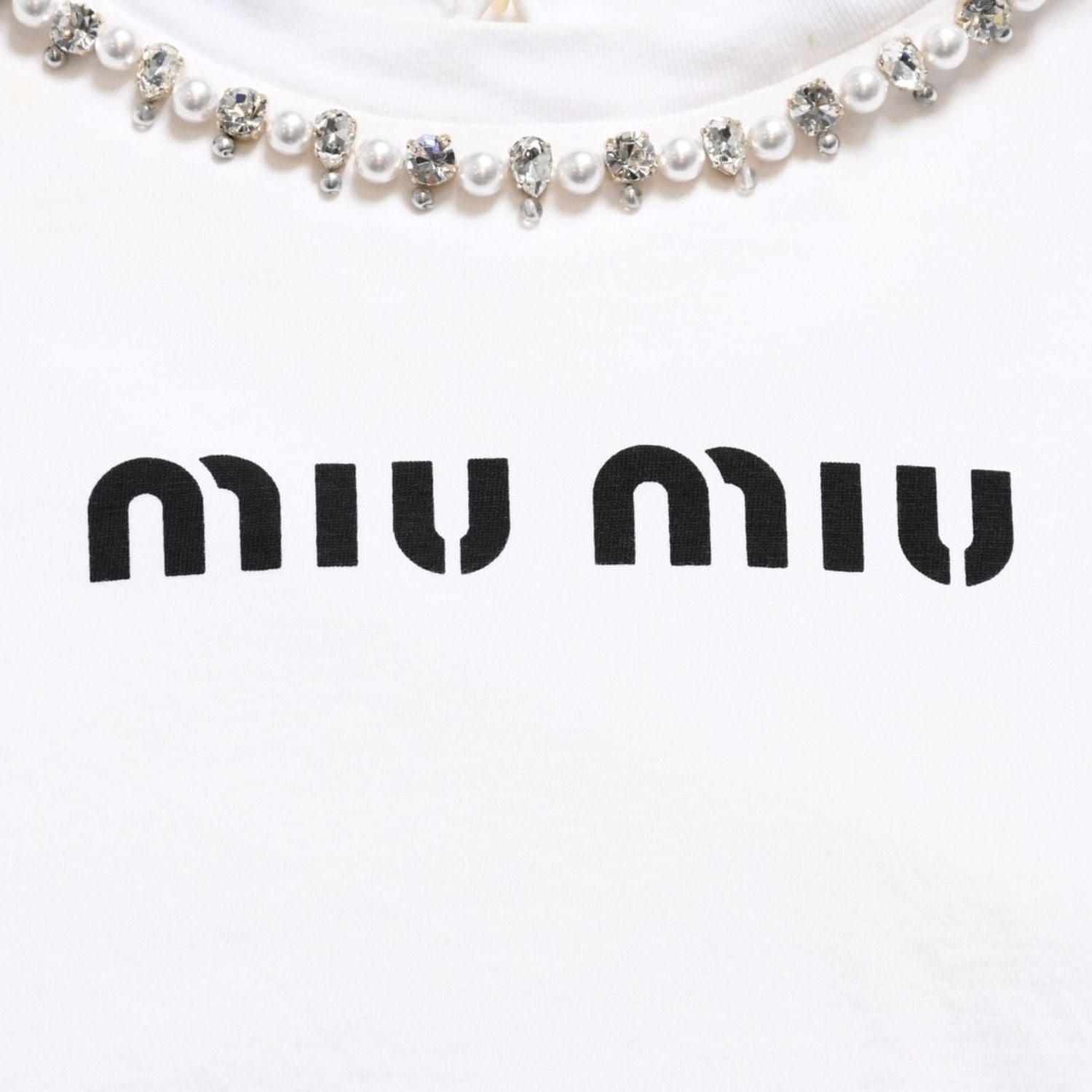 Miu Miu Crystal Cropped Long Sleeve T-Shirt Striped Rhinestone Light Blue XS — view 7