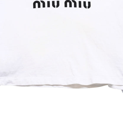 Miu Miu Crystal Cropped Long Sleeve T-Shirt Striped Rhinestone Light Blue XS — view 6