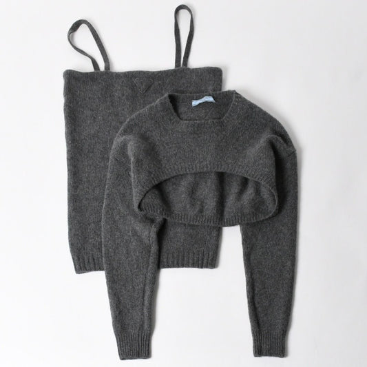 Prada Detachable Shrug Camisole Sweater Wool Ensemble Knit Set Bolero 44