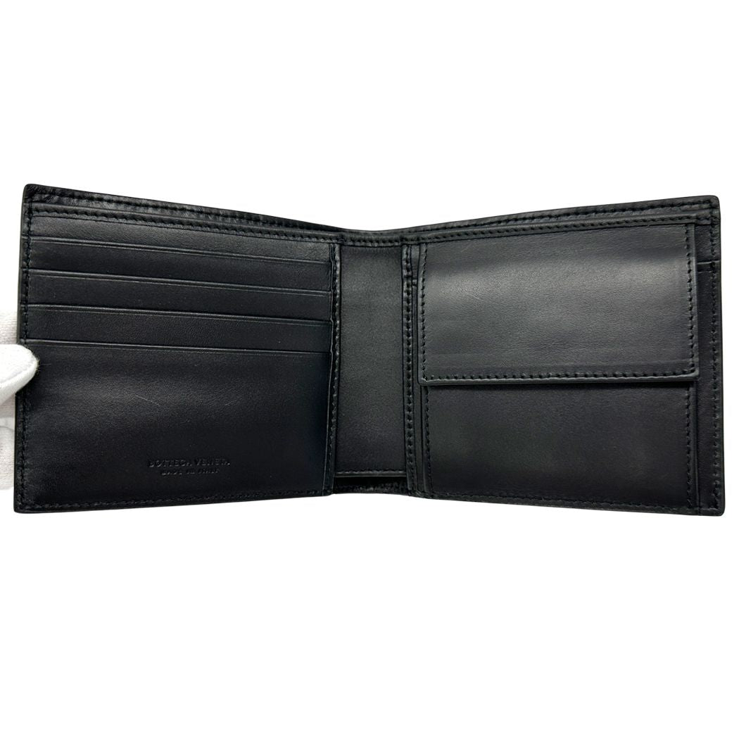 Bottega Veneta Wallet Intrecht Bifold Leather Black Case Compact Small Simple — view 4