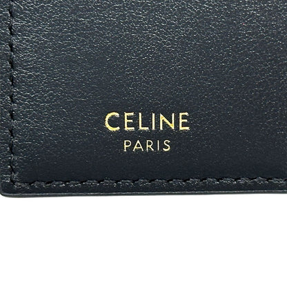 Celine Card Case Shiny Calfskin Bifold Triomphe Holder Black Gold Small Compact — view 5