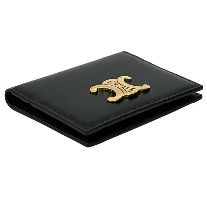 Celine Card Case Shiny Calfskin Bifold Triomphe Holder Black Gold Small Compact — view 3
