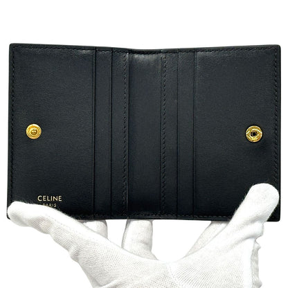 Celine Card Case Shiny Calfskin Bifold Triomphe Holder Black Gold Small Compact — view 4