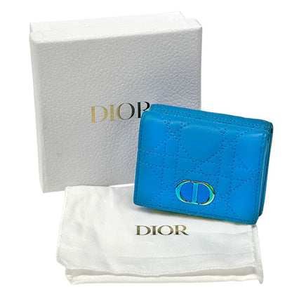 Dior Wallet Calo Trifold Leather Blue Compact Quilted — view 6