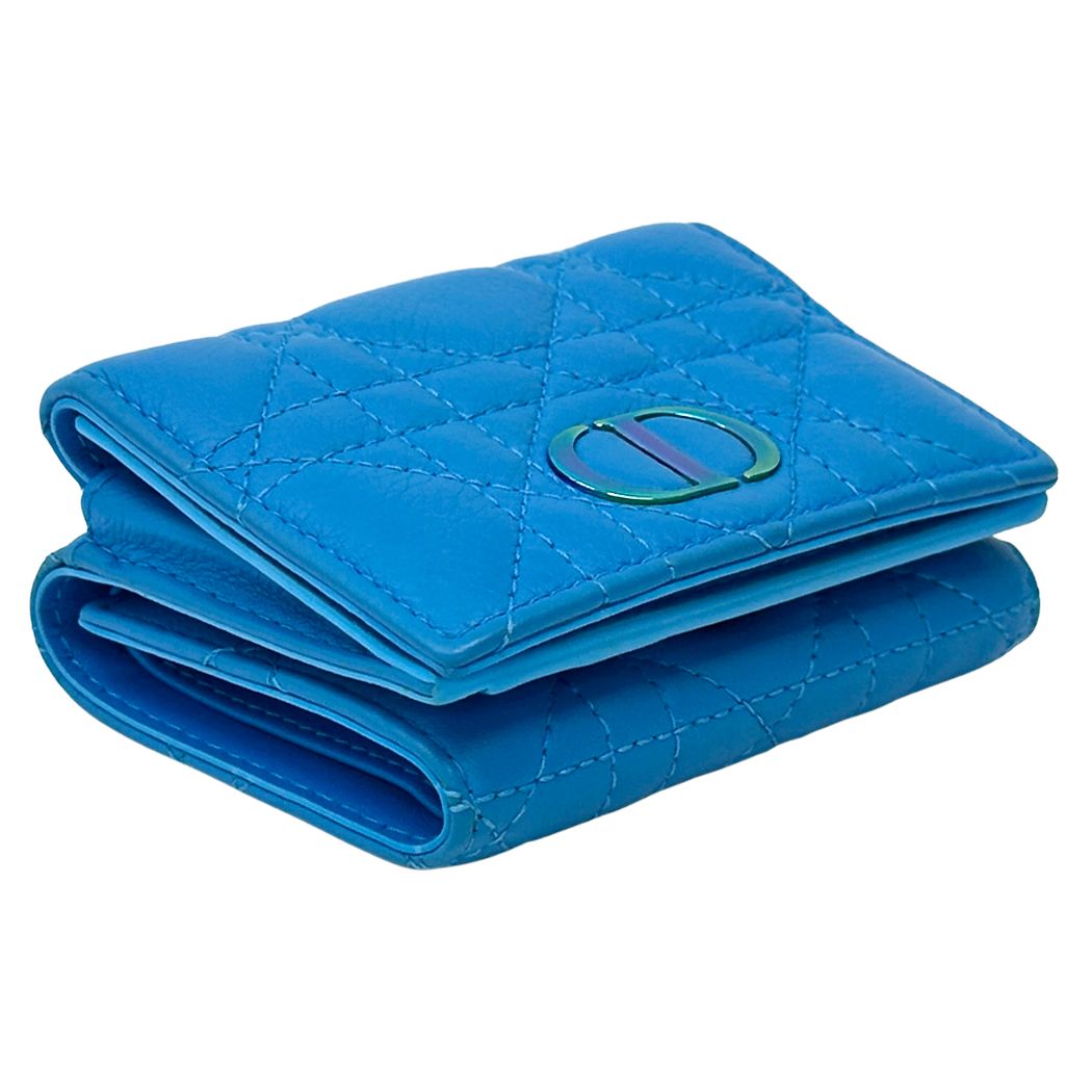 Dior Wallet Calo Trifold Leather Blue Compact Quilted — view 3