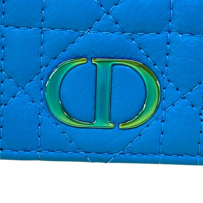 Dior Wallet Calo Trifold Leather Blue Compact Quilted — view 8