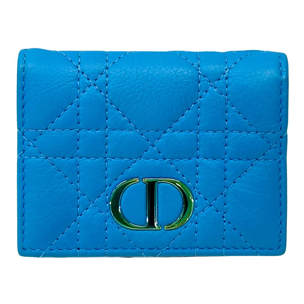 Dior Wallet Calo Trifold Leather Blue Compact Quilted