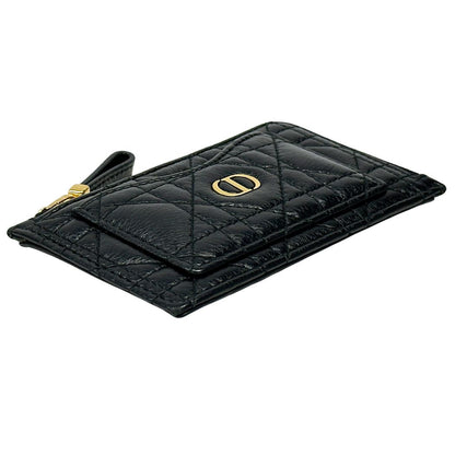 Dior Wallet Coin Case Leather Calo Cosmos Zip Card Holder Black Gold Compact — view 3