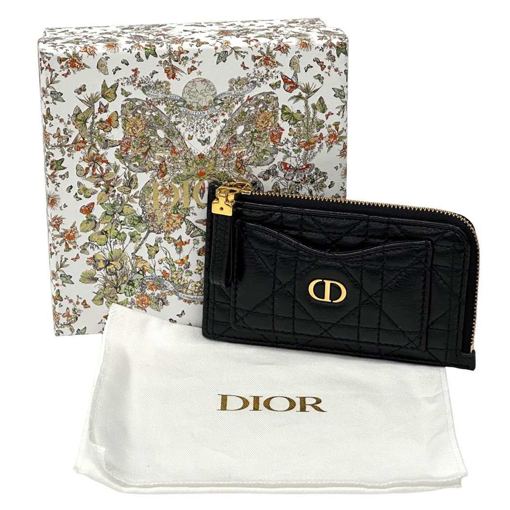 Dior Wallet Coin Case Leather Calo Cosmos Zip Card Holder Black Gold Compact — view 6