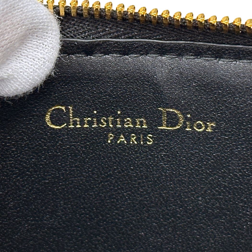 Dior Wallet Coin Case Leather Calo Cosmos Zip Card Holder Black Gold Compact — view 5