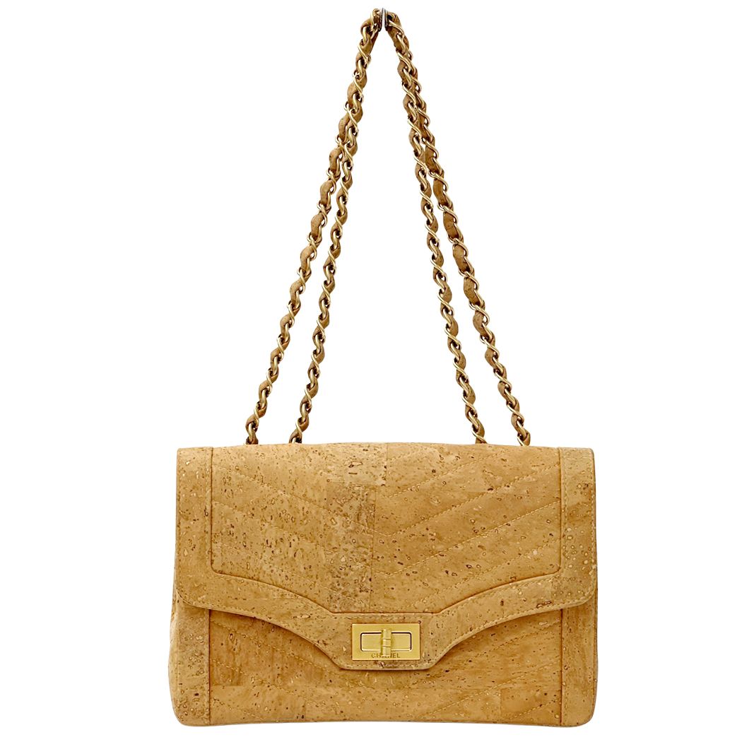 Chanel 2.55 She Blanc Shoulder Bag Cork Leather Beige Gold V-stitch Mademoiselle — view 4